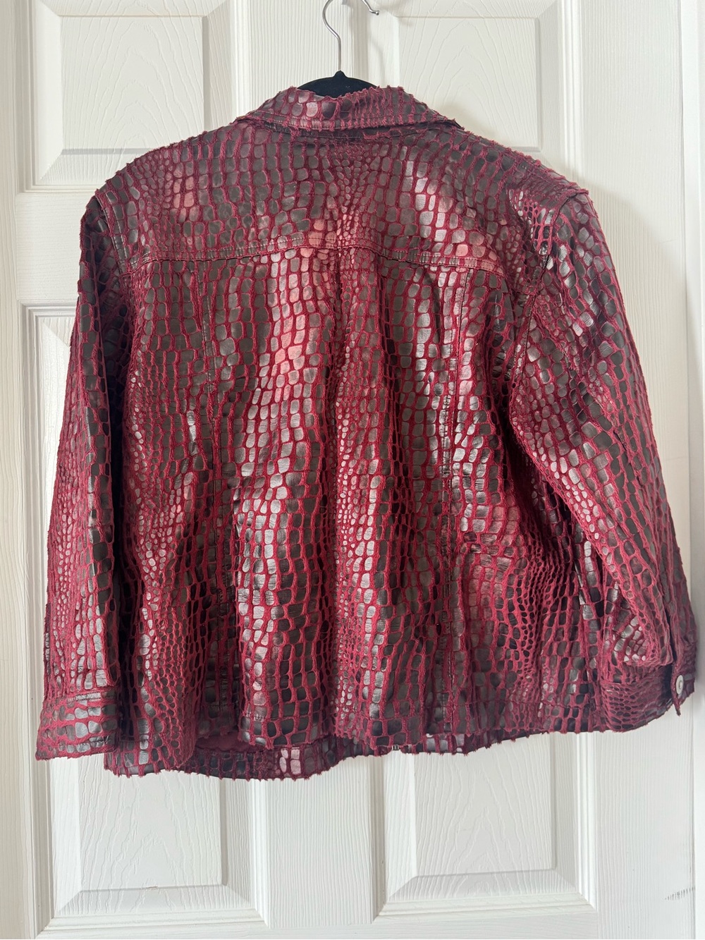 Ruby Rd. Burgundy Croc-Embossed Zip-Front Leather Jacket - Picture 3 of 3